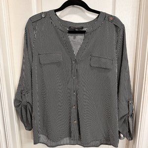 Vertical Striped Womens 3/4 Sleeve Length Boutique Blouse